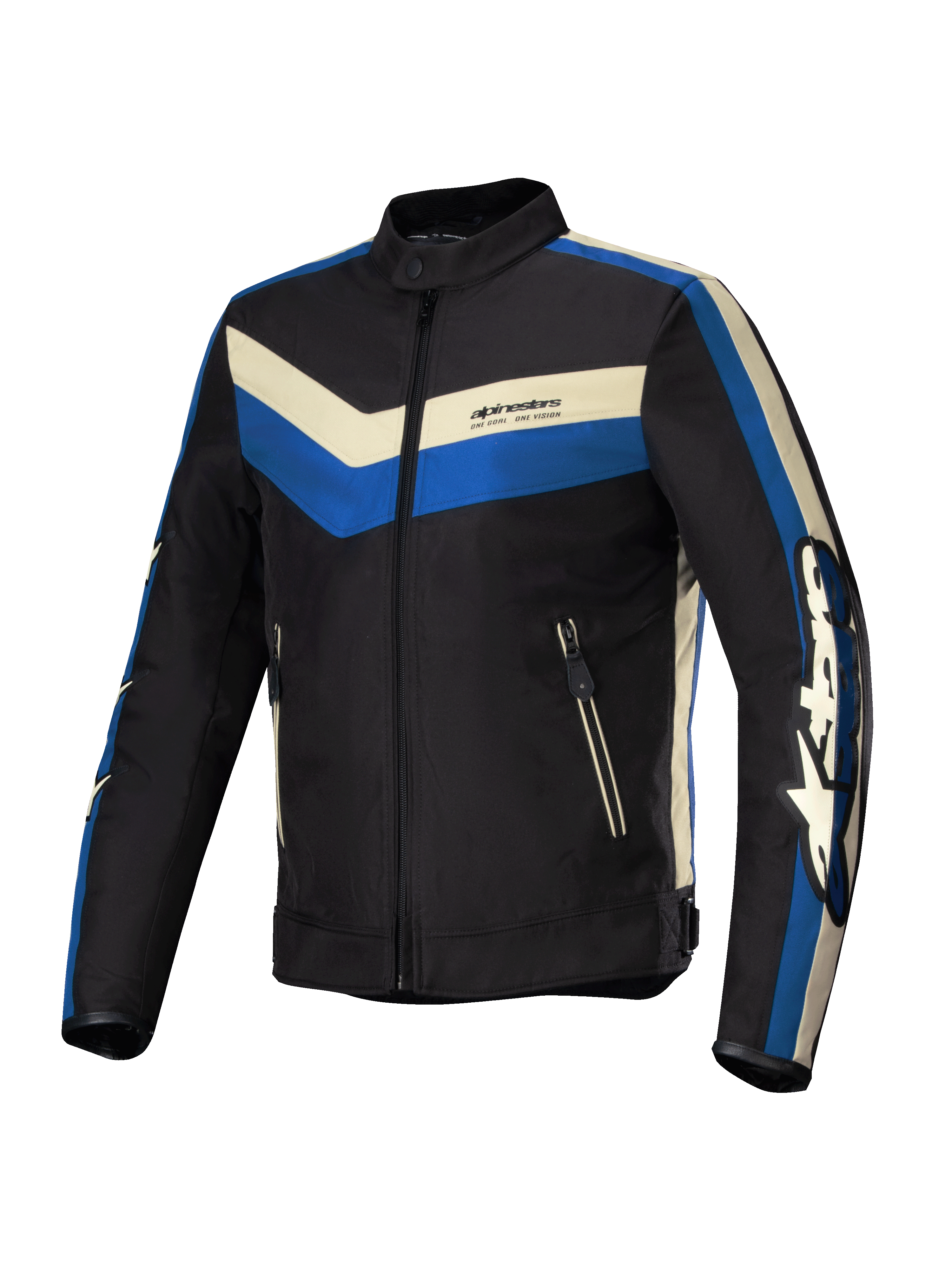Alpinestars Veste Résistante À L’Eau T-Dyno, blouson de moto textile pour homme, noir, bleu et écru, résistante à l'eau, coupe biker vintage