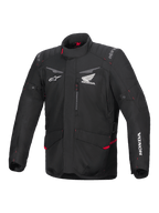 Alpinestars Honda ST-1, veste de moto imperméable, veste de touring, noire avec accents rouges, logos Honda et Alpinestars, col montant, épaules et coudes rembourrés, fermeture éclair, poches avant