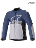 Veste imperméable Alpinestars SMX, veste de moto racing et sport pour homme en bleu marine et gris foncé, vue de face montrant la construction imperméable et les protections d'épaules