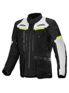 Veste Alpinestars Bogota' Pro Drystar®, veste de moto touring homme, noire et grise avec détails jaune fluo, imperméable.