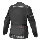 Veste Alpinestars Andes Air Drystar®, veste de moto, noire, vue arrière présentant de larges panneaux de ventilation en mesh, des bandes réfléchissantes sur le haut du dos et les manches, et un grand marquage Alpinestars sur l'ourlet inférieur.