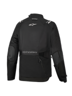 Veste Alpinestars Stella Andes V4 Drystar® pour femme, noire, vue de dos, dotée d'une grande poche de rangement arrière, d'un logo Alpinestars blanc sur le haut du dos et d'un marquage textuel sur le bas du dos, avec sangles de réglage à la taille et aux bras, veste de touring aventure en textile durable