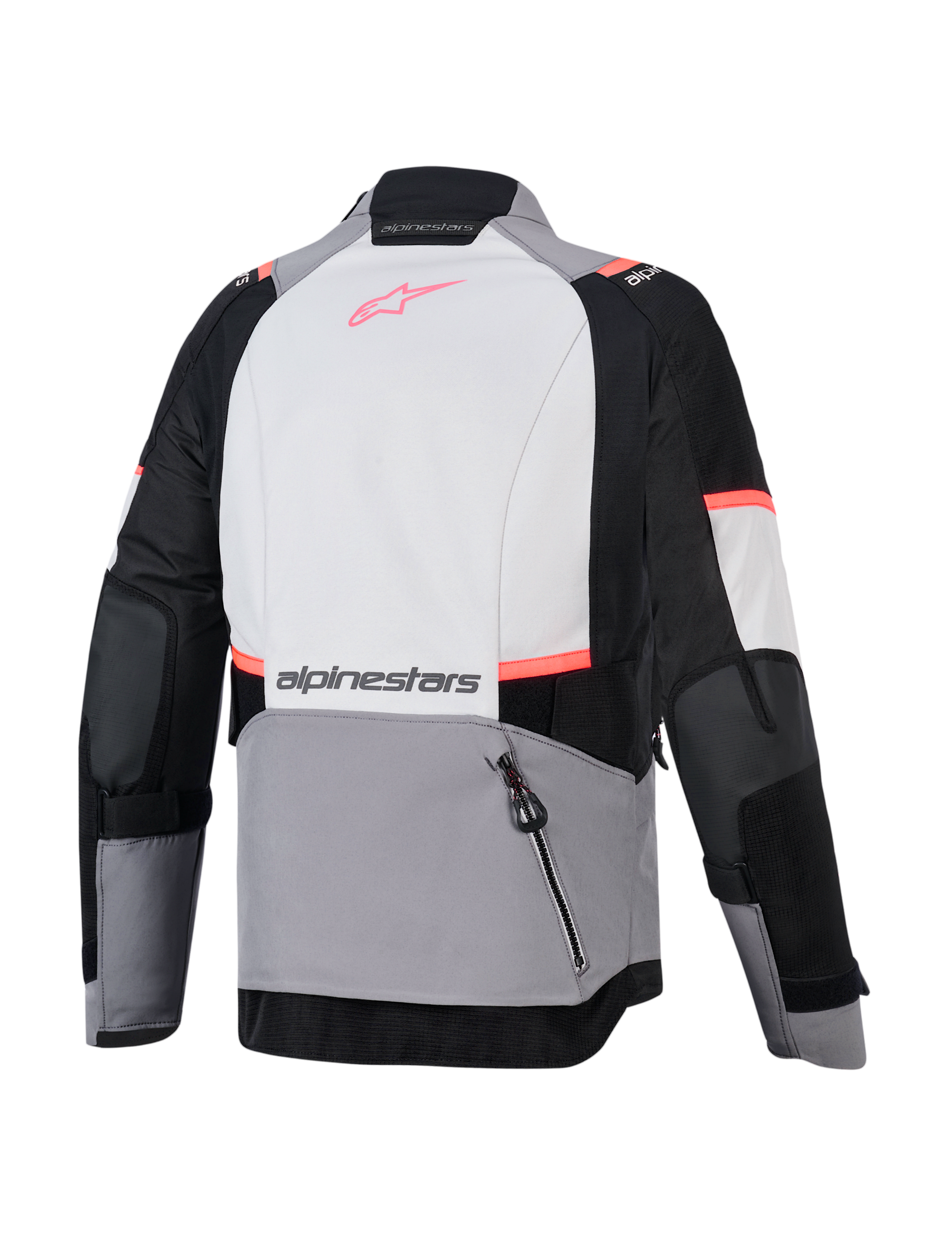 Veste Alpinestars Stella Andes V4 Drystar pour femme, grise et noire, vue de dos avec poche de rangement arrière.