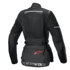 Alpinestars Veste Stella Andes Air Drystar, veste de moto touring pour femme, vue de dos, noire, avec panneaux en maille, renforts ripstop et poche de rangement au bas du dos avec logo rouge
