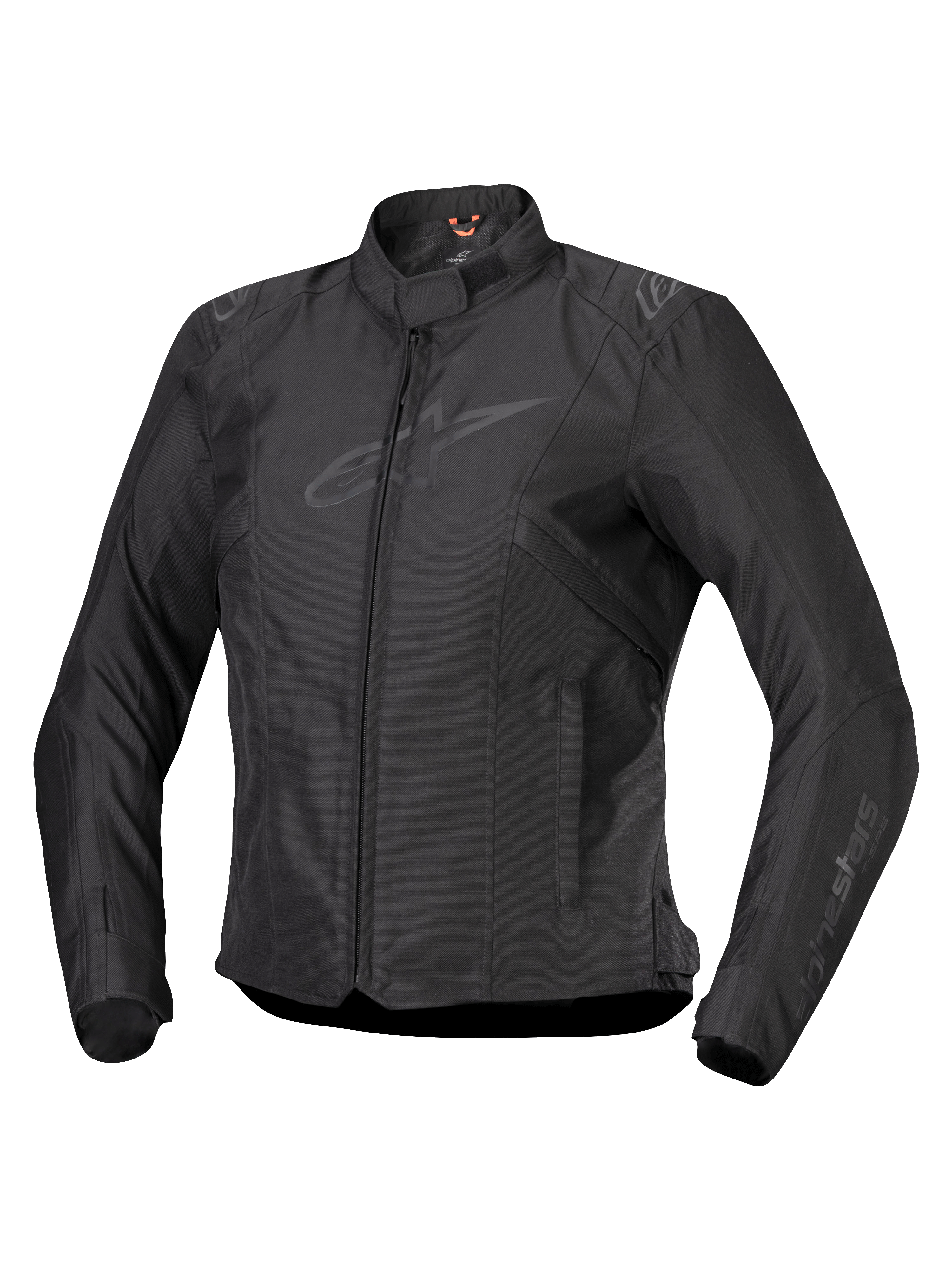 Alpinestars Stella T-SPS V2 Waterproof Jacket, veste de moto pour femme, noire, fermeture éclair frontale, col à profil bas, logos subtils sur la poitrine et les manches, tissu textile durable avec une coupe sport ajustée, équipement de moto professionnel