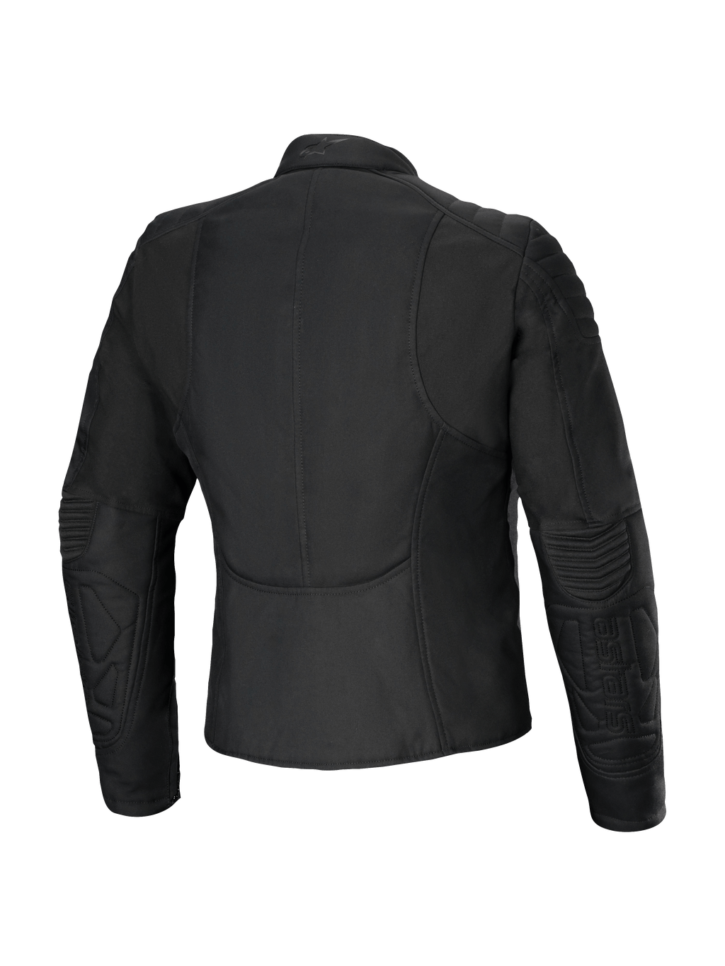 Veste femme Alpinestars Isla WR, vue arrière, noir, veste de moto urbaine à coupe ajustée avec détails matelassés aux épaules et aux avant-bras, tissu déperlant à finition mate, design féminin ajusté avec un profil dorsal allongé pour le confort de conduite