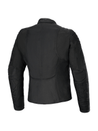Veste femme Alpinestars Isla WR, vue arrière, noir, veste de moto urbaine à coupe ajustée avec détails matelassés aux épaules et aux avant-bras, tissu déperlant à finition mate, design féminin ajusté avec un profil dorsal allongé pour le confort de conduite