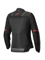 Alpinestars Stella ST-2 Air Jacket, women's motorcycle touring jacket, back view in Black with red accents and reflective details, CE Level AA certified mesh textile construction