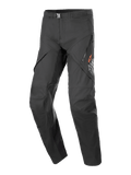 Alpinestars AMT-8 Stretch Drystar XF Pants, pantalon de moto touring noir, avec ouvertures de ventilation zippées sur les cuisses, logo étoile orange, boucle de réglage à la taille, panneaux renforcés aux genoux, tissu extensible performant et durable