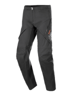 Alpinestars AMT-8 Stretch Drystar XF Pants, pantalon de moto touring noir, avec ouvertures de ventilation zippées sur les cuisses, logo étoile orange, boucle de réglage à la taille, panneaux renforcés aux genoux, tissu extensible performant et durable