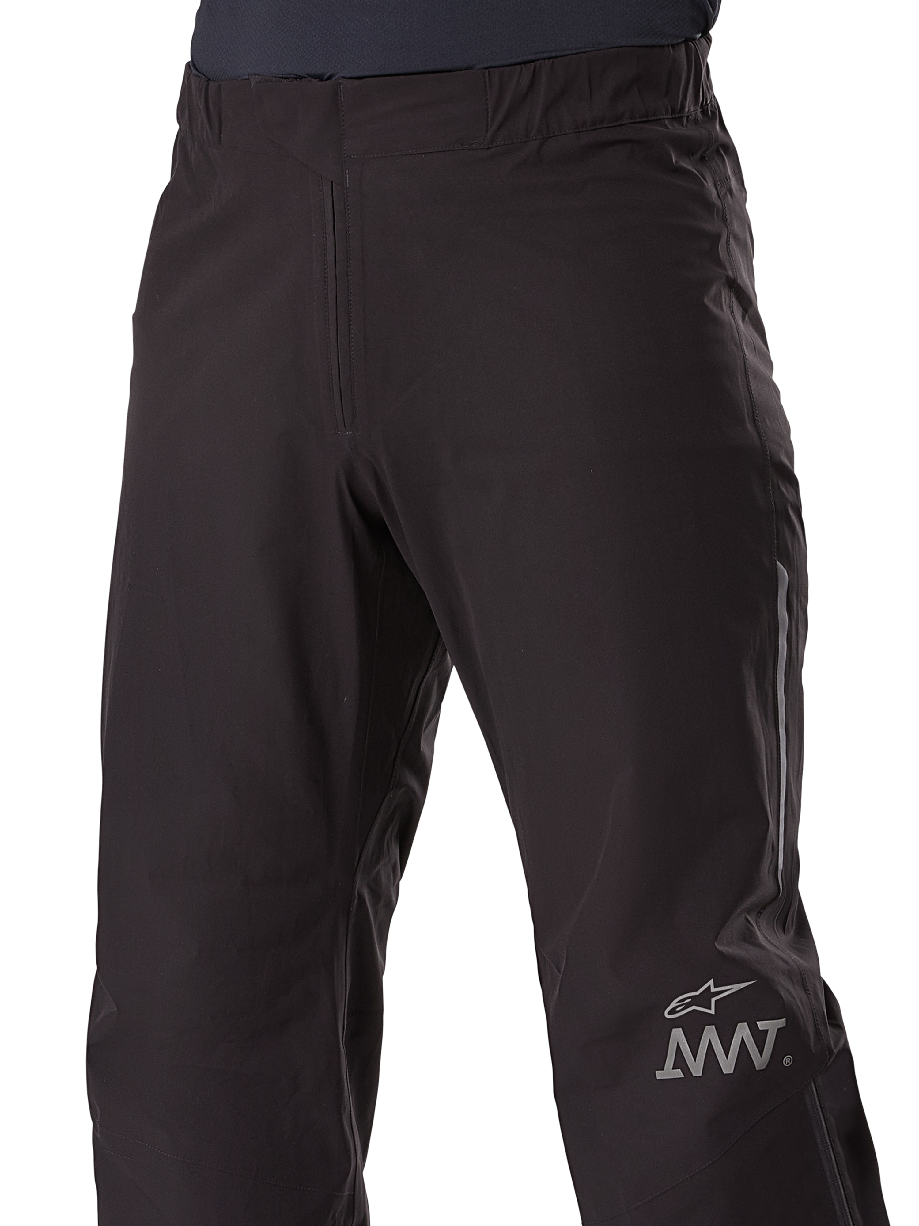 Alpinestars AMT-8 Stretch Drystar® XF Pant Liner, doublure de pantalon de moto, noir, avec l'étoile Alpinestars et le logo AMT sur la jambe, taille élastique, construction textile imperméable épurée