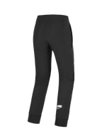Alpinestars Aeroshell Pants, Motorcycle Pants, Black, rear view showing white Astars logo on lower leg, featuring stretch softshell fabric, pre-curved knees, and elastic cuffs