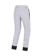 Alpinestars Pantalon Aeroshell, pantalon de moto softshell pour homme, gris moyen et jaune fluo, vue de dos montrant la construction stretch, l'ourlet inférieur élastique et les détails de poches