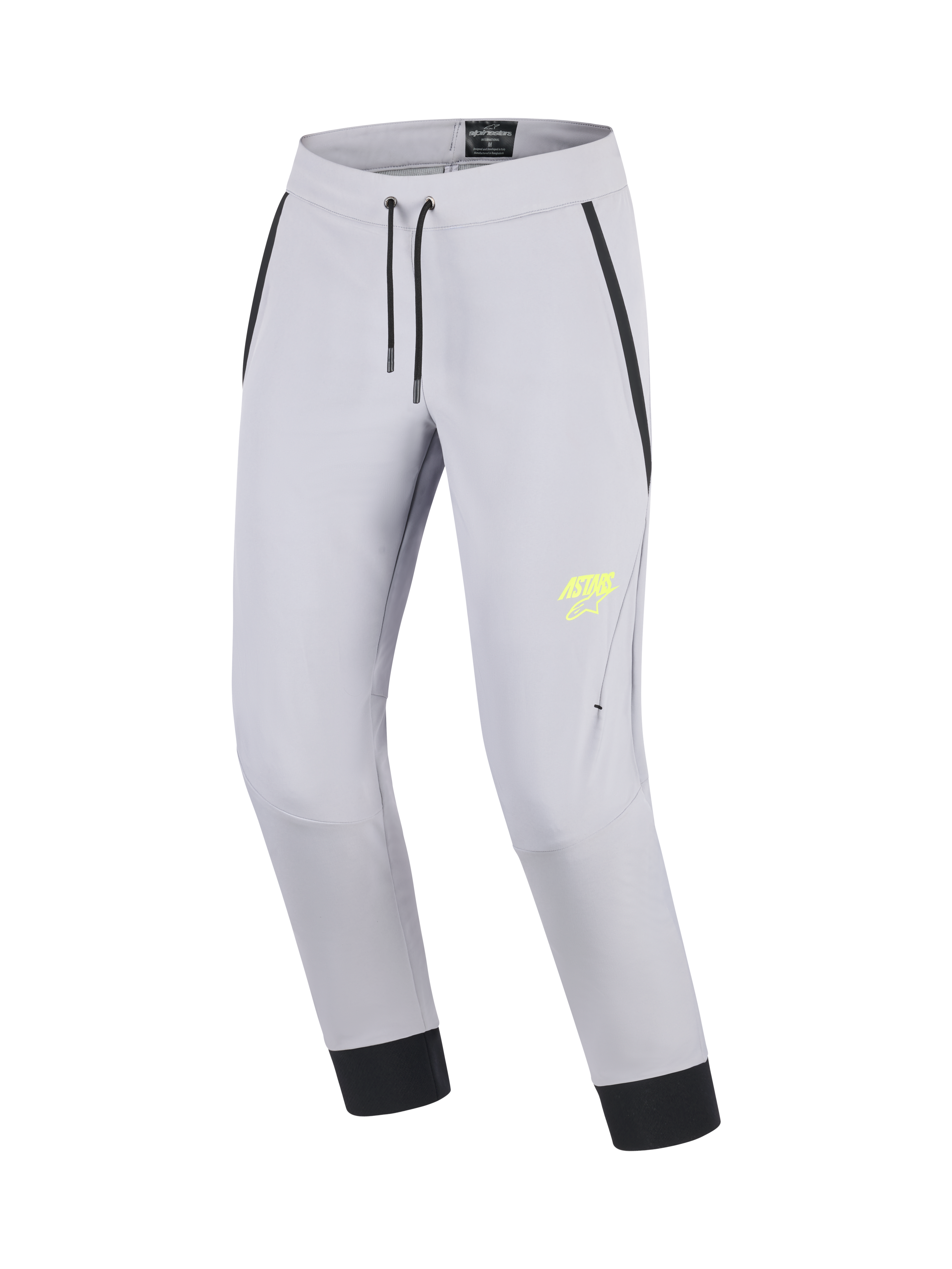Pantalon Aeroshell, pantalon de moto touring en tissu softshell, gris et jaune fluo, avec genoux pré-courbés et taille élastique avec cordon de serrage, certifié CE