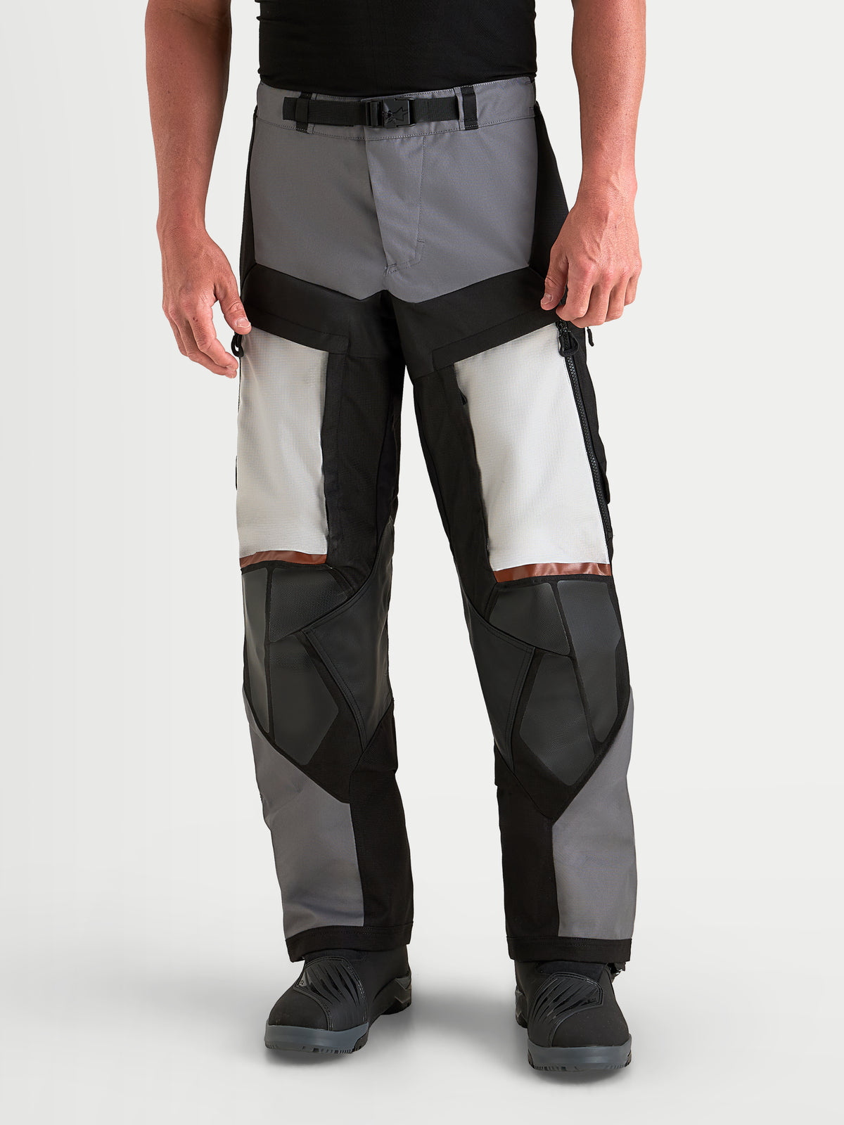 Alpinestars Harok V2 Drystar Pants, Men's Adventure Motorcycle Pants, Dark Gray, Ice Gray, and Black, featuring direct thigh ventilation and CE protection