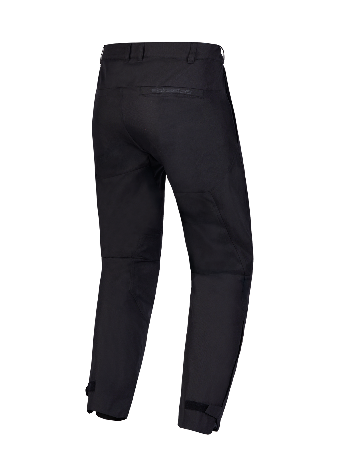 Alpinestars C 1 Waterproof, pantalon de moto urbain, noir, vue de dos montrant la construction en polyfabric résistant, les passants de ceinture et la poche arrière avec marquage Alpinestars