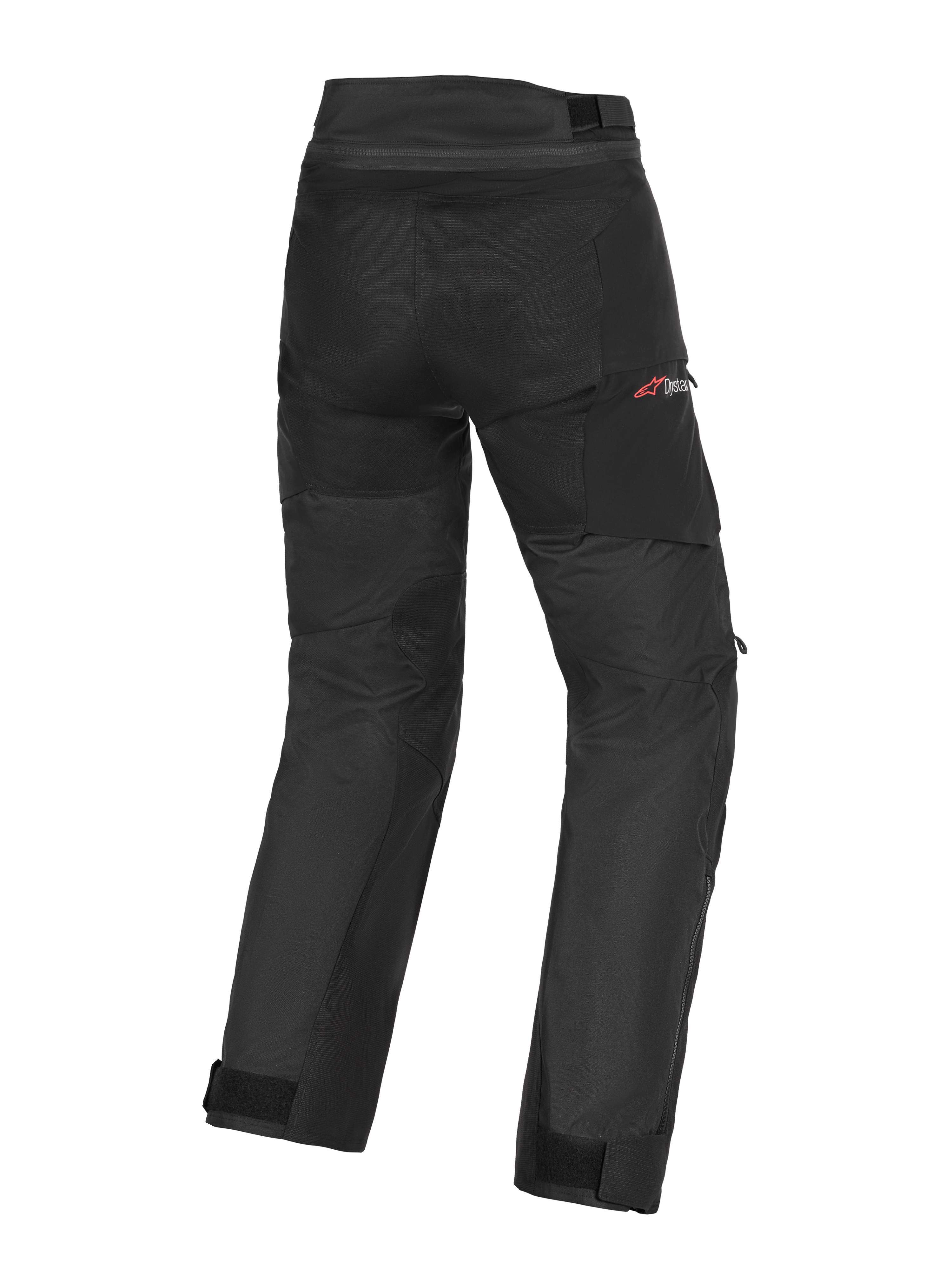 Alpinestars Andes V4 Drystar® Pants - Court, pantalon de moto, noir, vue arrière avec panneaux renforcés à l'assise et aux jambes, logo Drystar rouge sur la hanche, sangles réglables à la taille et aux chevilles, construction textile durable pour le touring d'aventure