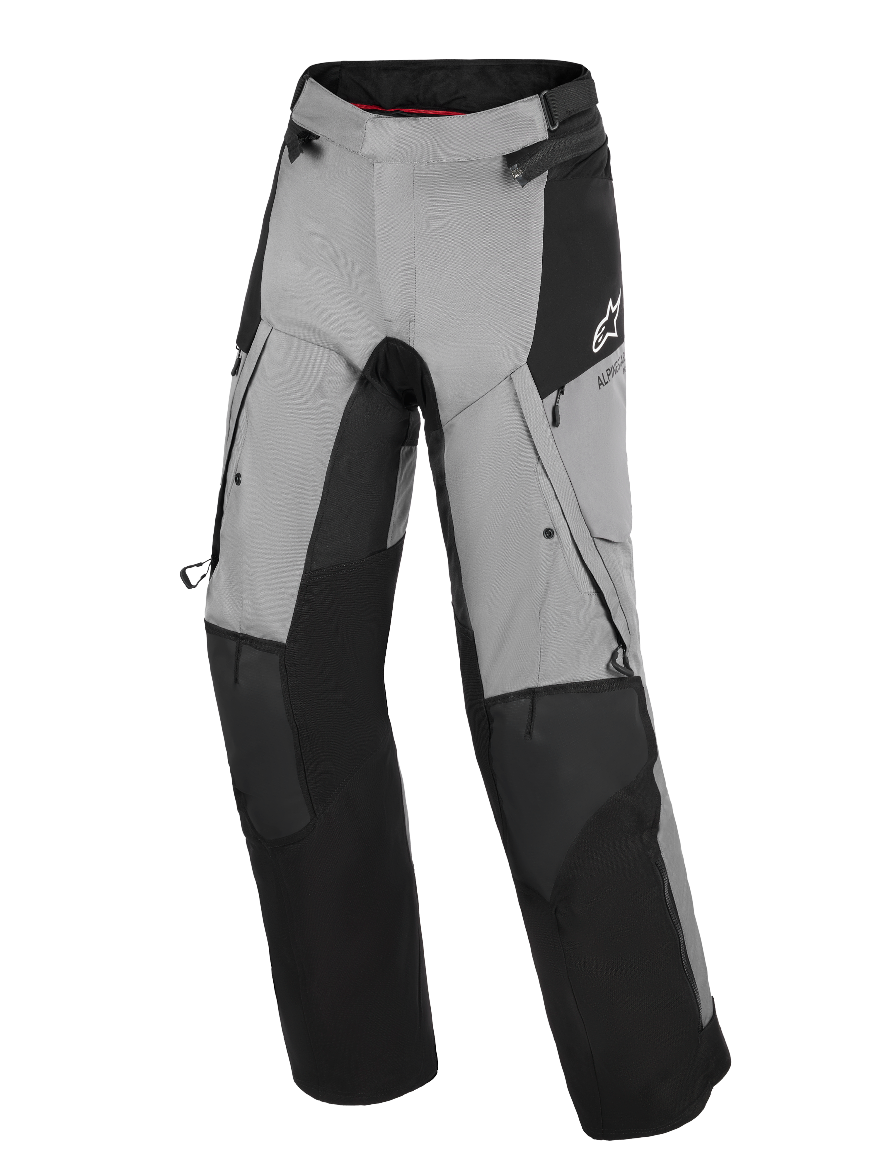 Pantalon Alpinestars Andes V4 Drystar®, pantalon de moto d'aventure, noir et gris foncé, avec panneaux de renfort noirs aux genoux et aux tibias, aérations zippées sur les cuisses et poches cargo, logo Alpinestars blanc sur la hanche, conçu pour la route et l'aventure par tous les temps