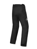 Pantalon imperméable Alpinestars Honda ST-1, pantalon de touring moto, noir, vue arrière montrant le logo ailé Honda sur la cuisse, design textile épuré avec mobilité ergonomique et fermeture éclair de connexion à la taille.