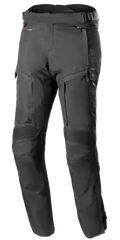 Alpinestars Bogota Pro Drystar 4 Seasons Pants - Long, pantalon de moto touring aventure noir, doté de panneaux extensibles nervurés aux genoux, de ventilations zippées sur les cuisses, de sangles de réglage à la taille avec boucles et d'une construction en textile technique durable pour une protection par tous les temps.