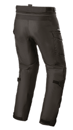 Pantalon Alpinestars Andes V3 Drystar®, pantalon de moto aventure touring, noir, vue arrière, avec poches cargo, sangles de réglage à la taille et aux genoux, fermeture éclair de connexion pour vestes, construction textile durable