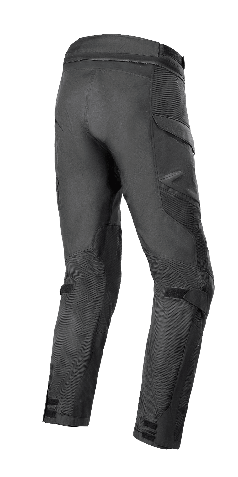 Alpinestars Andes Air Drystar® Pants, pantalon de moto, noir, vue arrière montrant de larges panneaux en mesh pour la circulation de l'air, des poches cargo et des sangles auto-agrippantes réglables aux mollets et aux chevilles, construction textile durable pour le touring d'aventure
