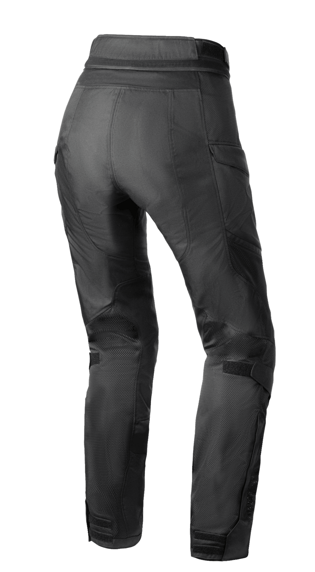 Pantalon Alpinestars Stella Andes Air Drystar®, pantalon de moto pour femme, noir, vue arrière montrant la ventilation en maille sur les mollets et les cuisses, le bas du dos allongé et le zip de raccordement à la taille
