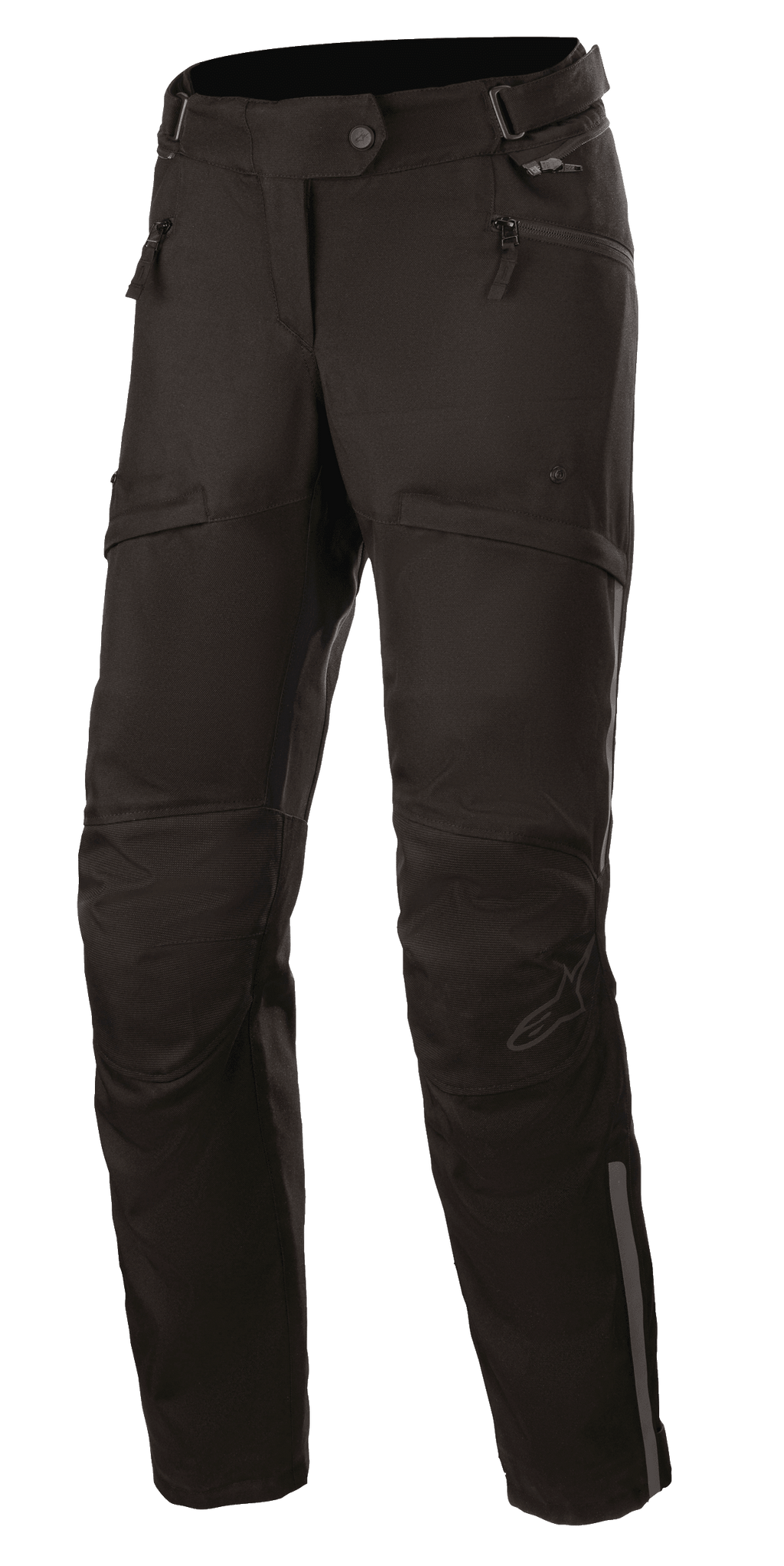 Alpinestars Stella AST-1 V2 Waterproof Pants, pantalon de moto touring pour femme, noir, avec poches zippées, empiècements renforcés aux genoux, ceinture réglable et détails réfléchissants