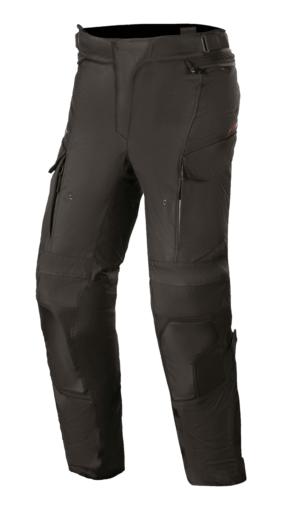 Alpinestars Stella Andes V3 Drystar pour femme, pantalon de touring moto noir, construction textile imperméable et respirante, panneaux renforcés aux genoux et aux cuisses, aérations zippées aux cuisses, poches cargo et taille ajustable pour le touring d'aventure.