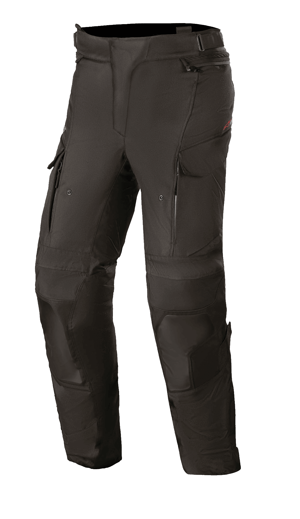 Alpinestars Stella Andes V3 Drystar pour femme, pantalon de touring moto noir, construction textile imperméable et respirante, panneaux renforcés aux genoux et aux cuisses, aérations zippées aux cuisses, poches cargo et taille ajustable pour le touring d'aventure.