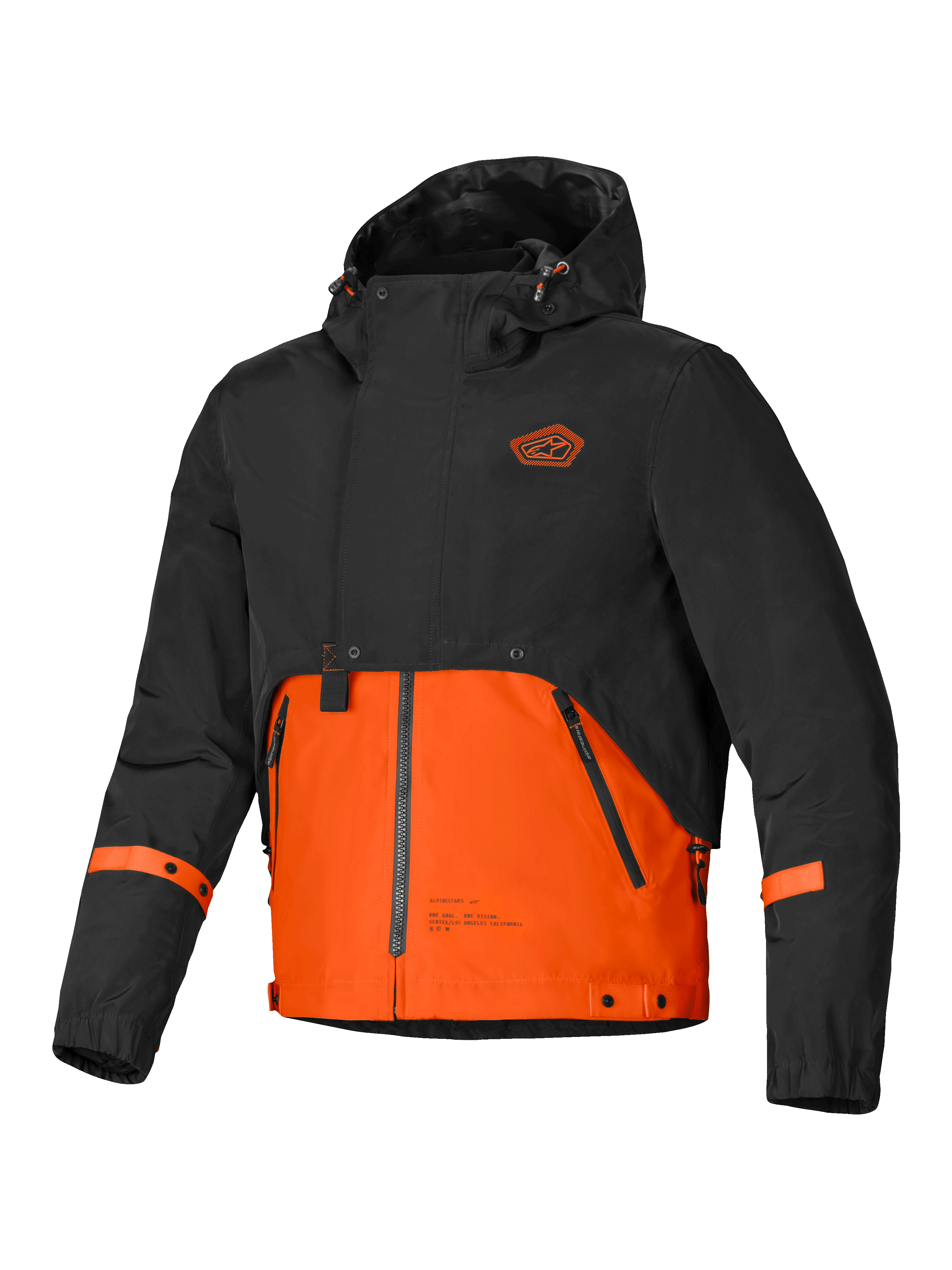 Alpinestars Parka Imperméable Mootant, veste de moto urbaine pour homme avec capuche, noire et orange, design modulaire 4 saisons avec protection certifiée CE