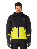 Alpinestars Mootant Waterproof Parka, veste de moto touring, noir et jaune Lime Punch, design bicolore à capuche avec partie inférieure jaune vif et corps supérieur noir, sangles jaunes aux manches, logo sur la poitrine, style technique modulaire