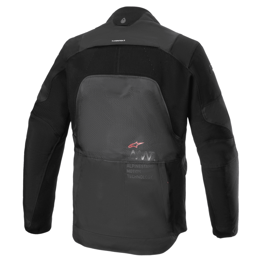 Veste Alpinestars AMT-7 Air, veste de moto, noir Dark Shadow, vue de dos montrant les panneaux de ventilation MATRYX, CORDURA Ripstop sur les épaules et les bras, et marquage Alpinestars Motion Technology.
