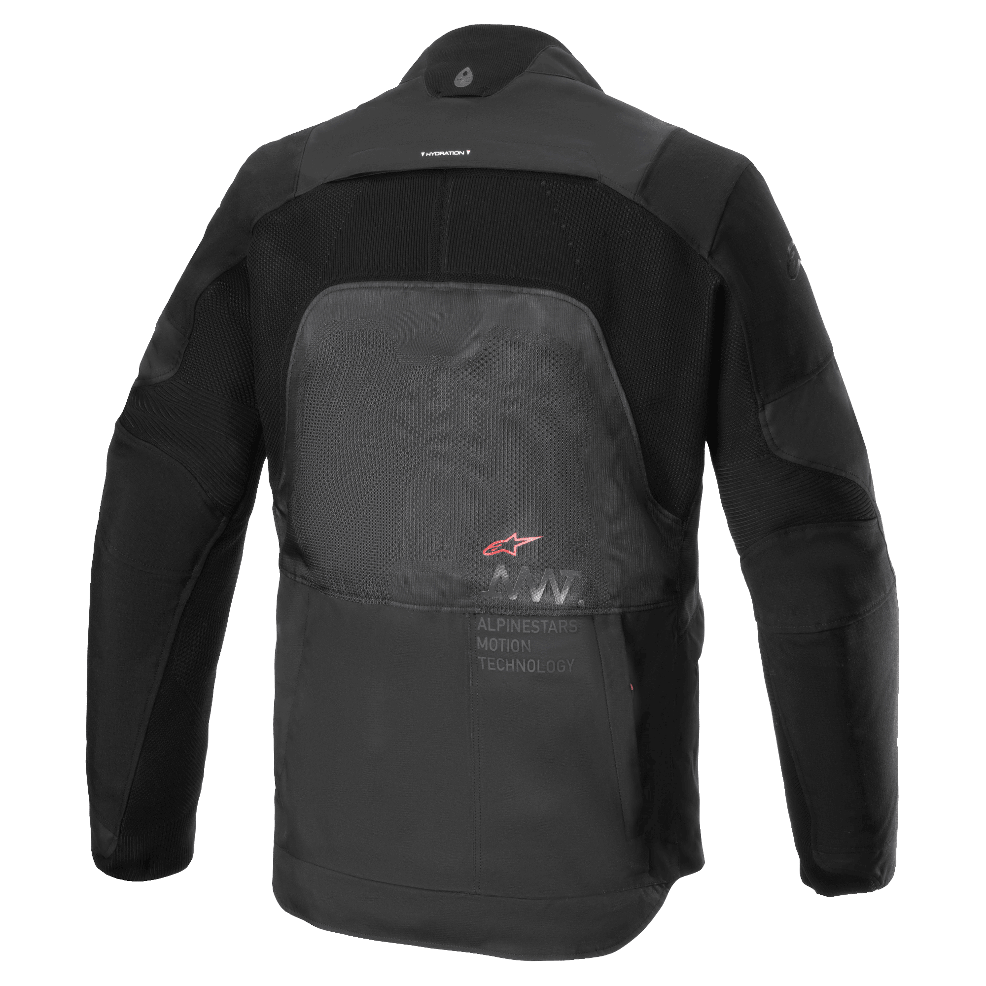 Veste Alpinestars AMT-7 Air, veste de moto, noir Dark Shadow, vue de dos montrant les panneaux de ventilation MATRYX, CORDURA Ripstop sur les épaules et les bras, et marquage Alpinestars Motion Technology.