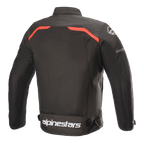 Veste Alpinestars T-SPS Superair, veste de moto en textile, noir avec accents rouge vif, vue arrière présentant de larges panneaux de ventilation en mesh, liserés rouges sur les épaules et logo Alpinestars blanc imposant dans le bas du dos.