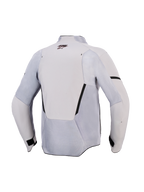Veste Alpinestars Aeroshell Airflow, veste de moto, Gris Moyen Anthracite, vue arrière présentant des panneaux de ventilation en maille et des perforations au laser, textile extensible léger avec coupe sportive pour des performances par temps chaud