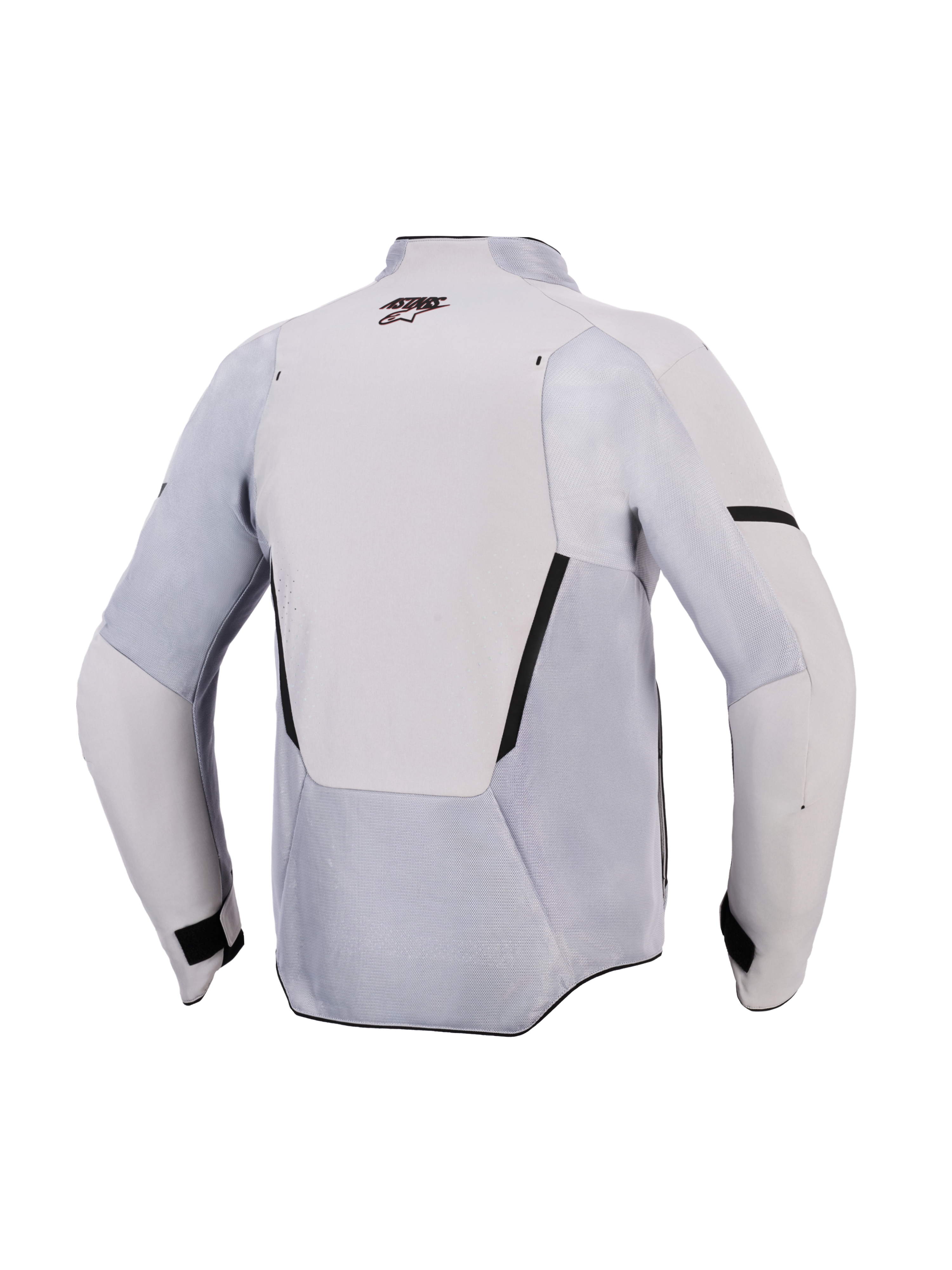 Veste Alpinestars Aeroshell Airflow, veste de moto, Gris Moyen Anthracite, vue arrière présentant des panneaux de ventilation en maille et des perforations au laser, textile extensible léger avec coupe sportive pour des performances par temps chaud