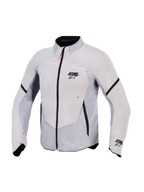Veste Alpinestars Aeroshell Airflow, veste de moto, Gris Moyen Anthracite, dotée d'un softshell extensible léger avec de vastes panneaux en maille perforés au laser, fermeture éclair frontale noire avec tirette rouge, logo ASTARS sur la poitrine et la manche, coupe sportive pour une respirabilité maximale.