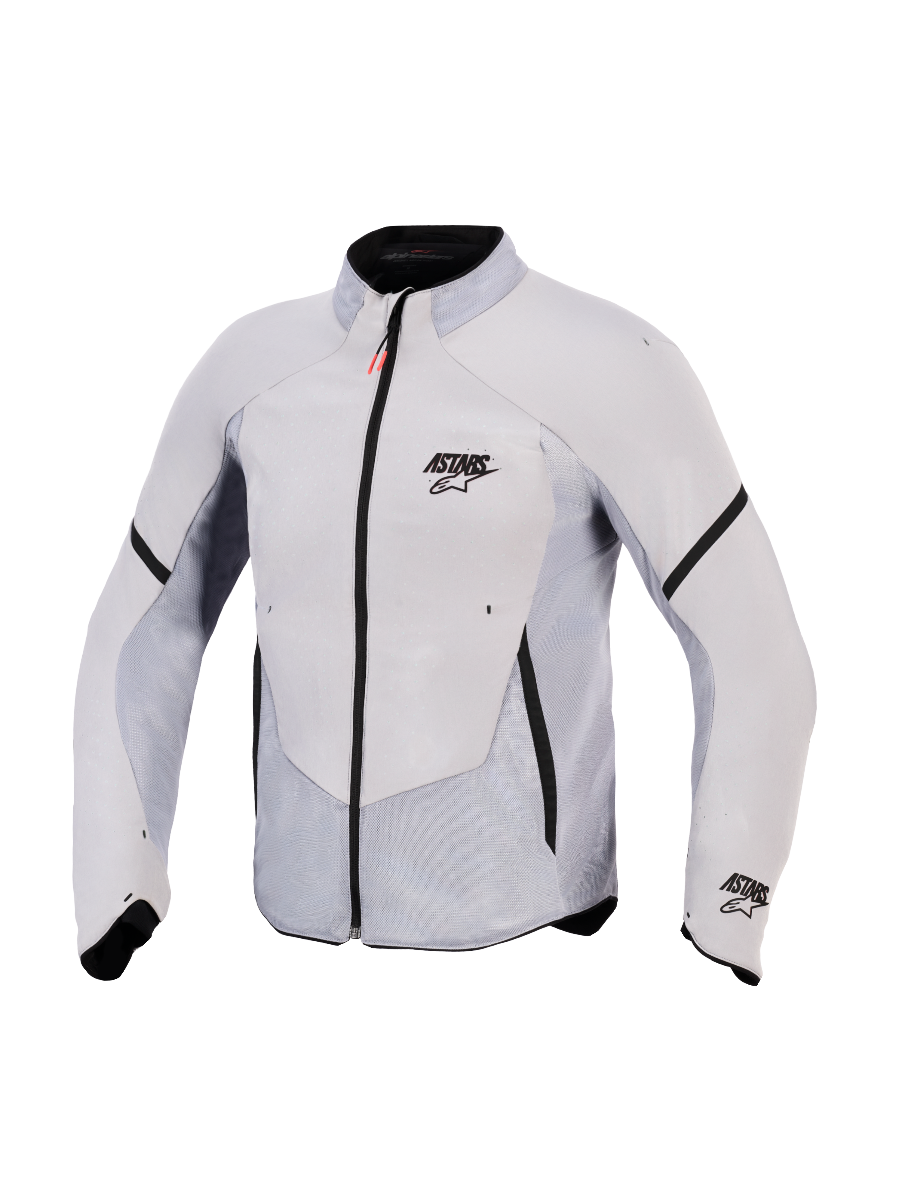 Veste Alpinestars Aeroshell Airflow, veste de moto, Gris Moyen Anthracite, dotée d'un softshell extensible léger avec de vastes panneaux en maille perforés au laser, fermeture éclair frontale noire avec tirette rouge, logo ASTARS sur la poitrine et la manche, coupe sportive pour une respirabilité maximale.
