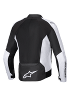 Veste Alpinestars Viper Air V4, veste de moto, noir et blanc, vue arrière avec de larges panneaux en maille technique pour le flux d'air, panneaux latéraux perforés blancs, logo Astar blanc imposant sur le bas du dos, construction textile pour la conduite par temps chaud
