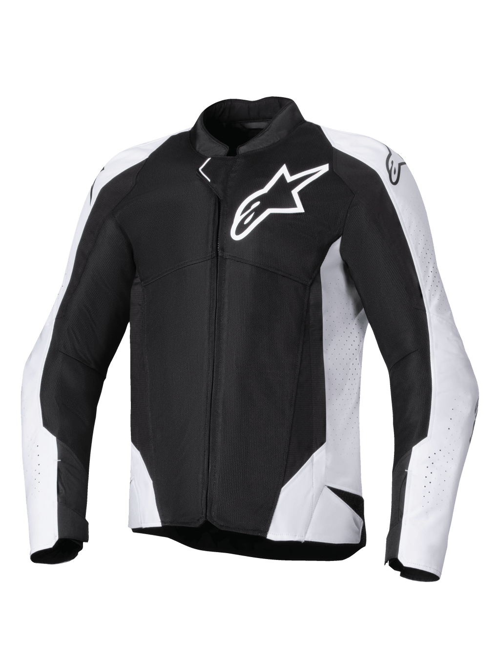 Veste Alpinestars Viper Air V4, veste de moto en textile, noir et blanc, dotée d'un grand logo Astar blanc sur la poitrine, de panneaux en maille perforée pour la circulation de l'air et d'une coupe sport ergonomique pour la conduite sur route