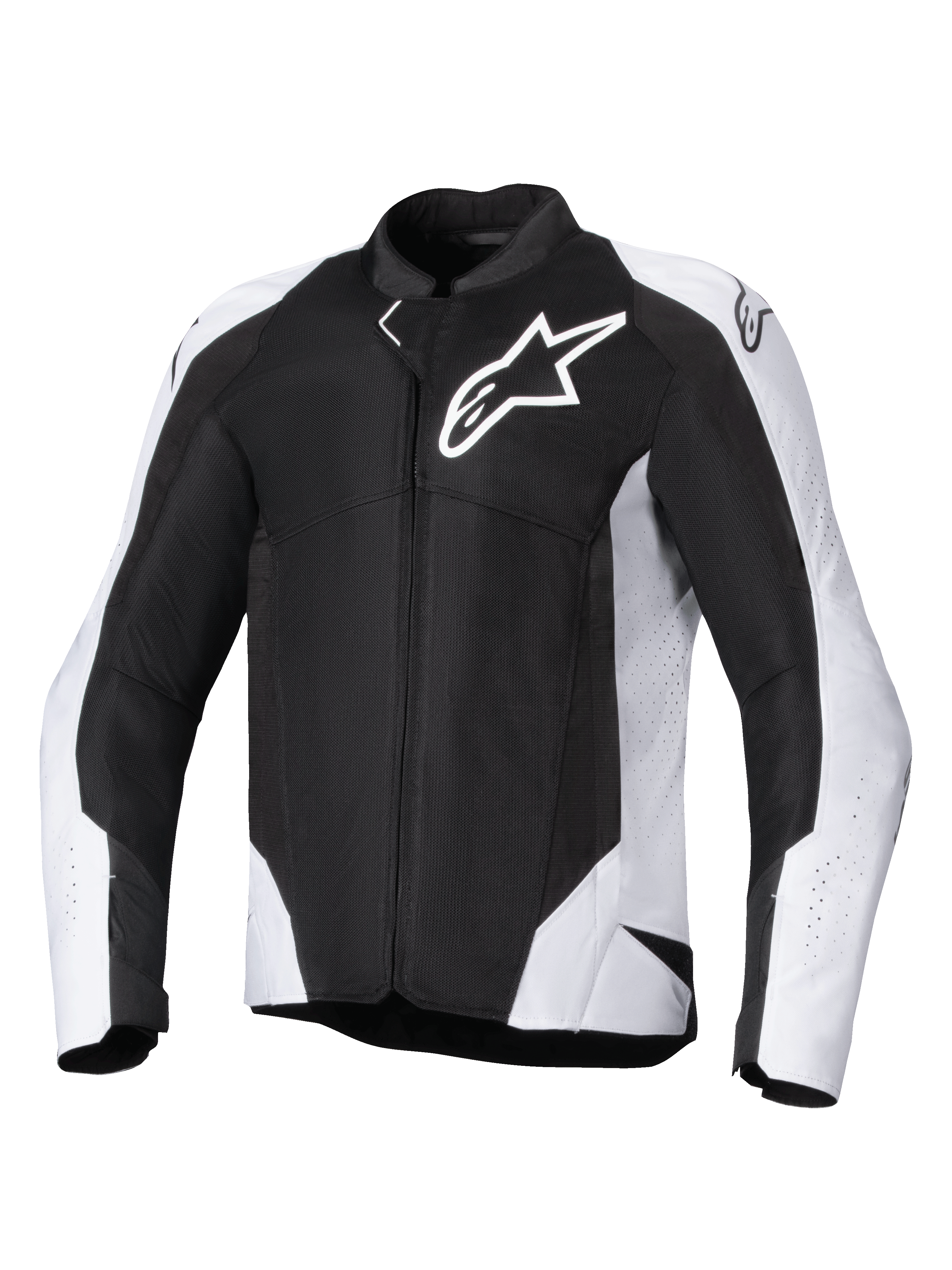 Veste Alpinestars Viper Air V4, veste de moto en textile, noir et blanc, dotée d'un grand logo Astar blanc sur la poitrine, de panneaux en maille perforée pour la circulation de l'air et d'une coupe sport ergonomique pour la conduite sur route