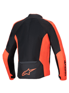 Alpinestars Viper Air V4 Jacket, Red Fluo and Black textile motorcycle jacket with mesh panels for airflow, back view.
