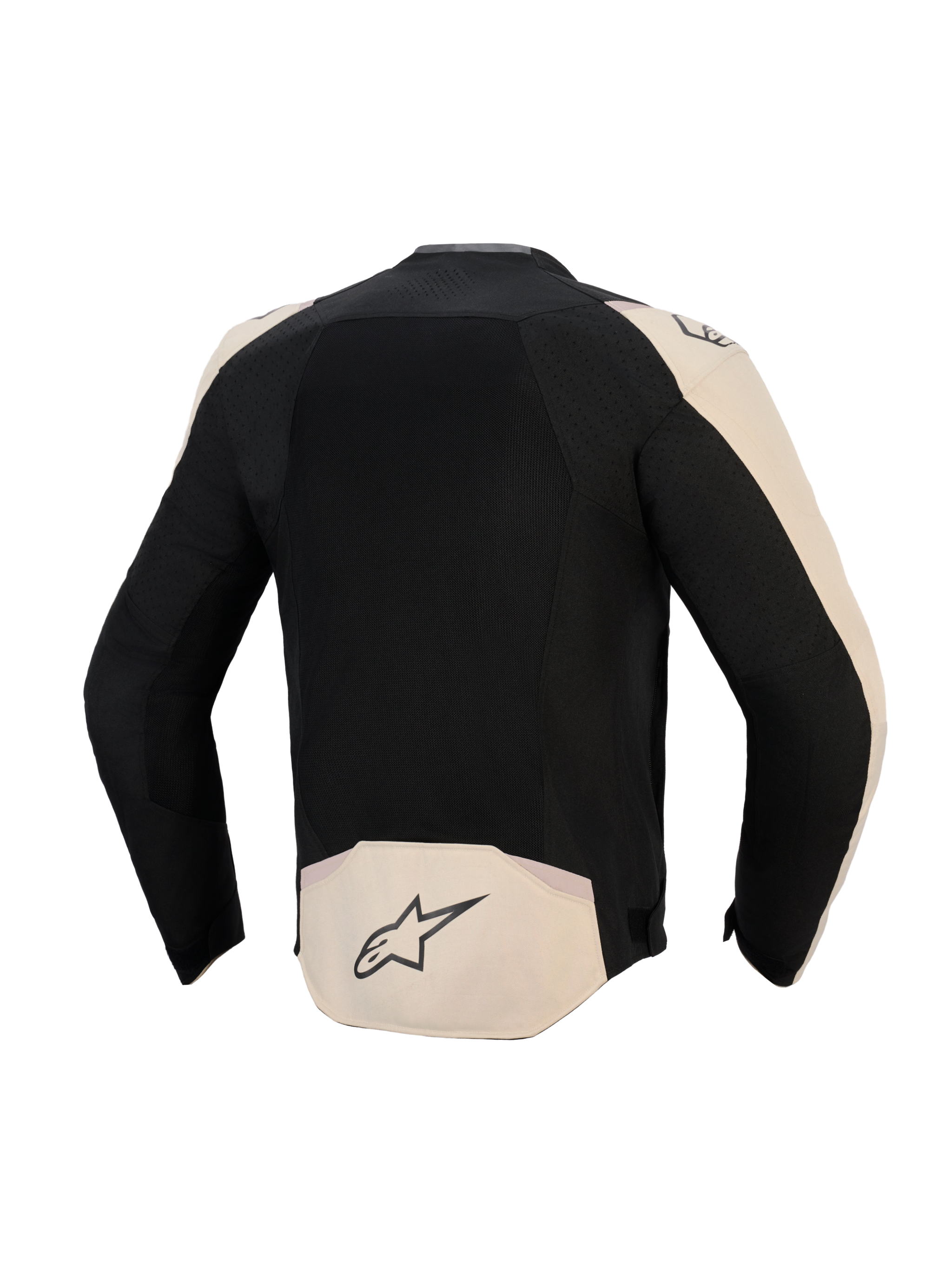 Veste Alpinestars T-SPS Air V2, vue arrière, Noir Mastic Aluminium, veste textile ventilée avec construction en maille, empiècements beige clair sur les épaules et le bas du dos avec logo étoile, design sportif pour la conduite par temps chaud