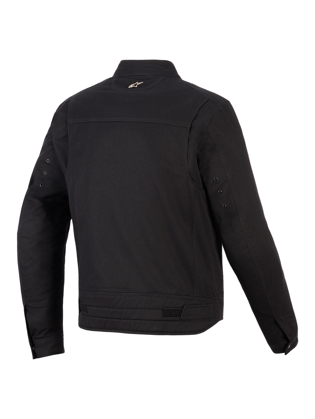 Alpinestars Bruiser Jacket, Urban Motorcycle Jacket, Black, back view showing articulated shoulder panels, waist adjusters, and small embroidered logo on the collar, rugged workwear-inspired textile design