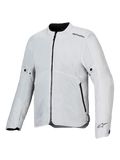 Veste Alpinestars C-1 Air, veste de moto, argent, construction textile légère avec panneaux en mesh technique, vue de face avec fermeture éclair centrale noire et poches latérales, logos Alpinestars sur l'épaule et le poignet, style urbain