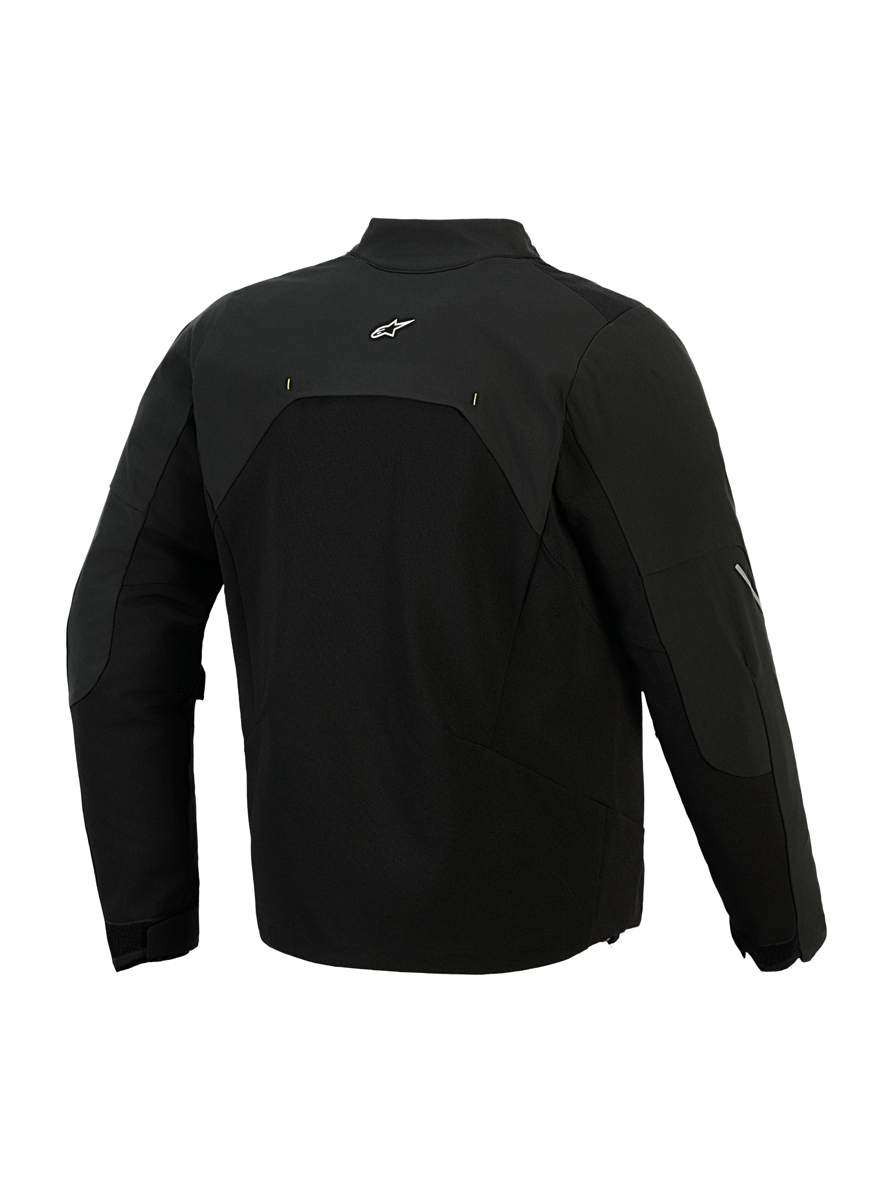 Veste Alpinestars Provoke, veste de moto textile, noire, vue arrière montrant les panneaux en softshell ripstop et un petit logo blanc sur le haut du dos, design urbain technique pour les trajets quotidiens à moto