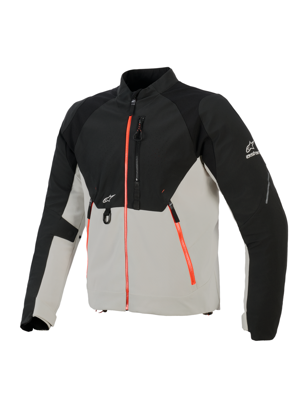 Veste Alpinestars Provoke, veste de moto urbaine, noir et gris métal avec détails de fermetures éclair rouge fluorescent, dotée de panneaux de poitrine perforés au laser, renforts en softshell ripstop et attache en anneau en D à l'avant, design urbain conçu pour la conduite par temps chaud