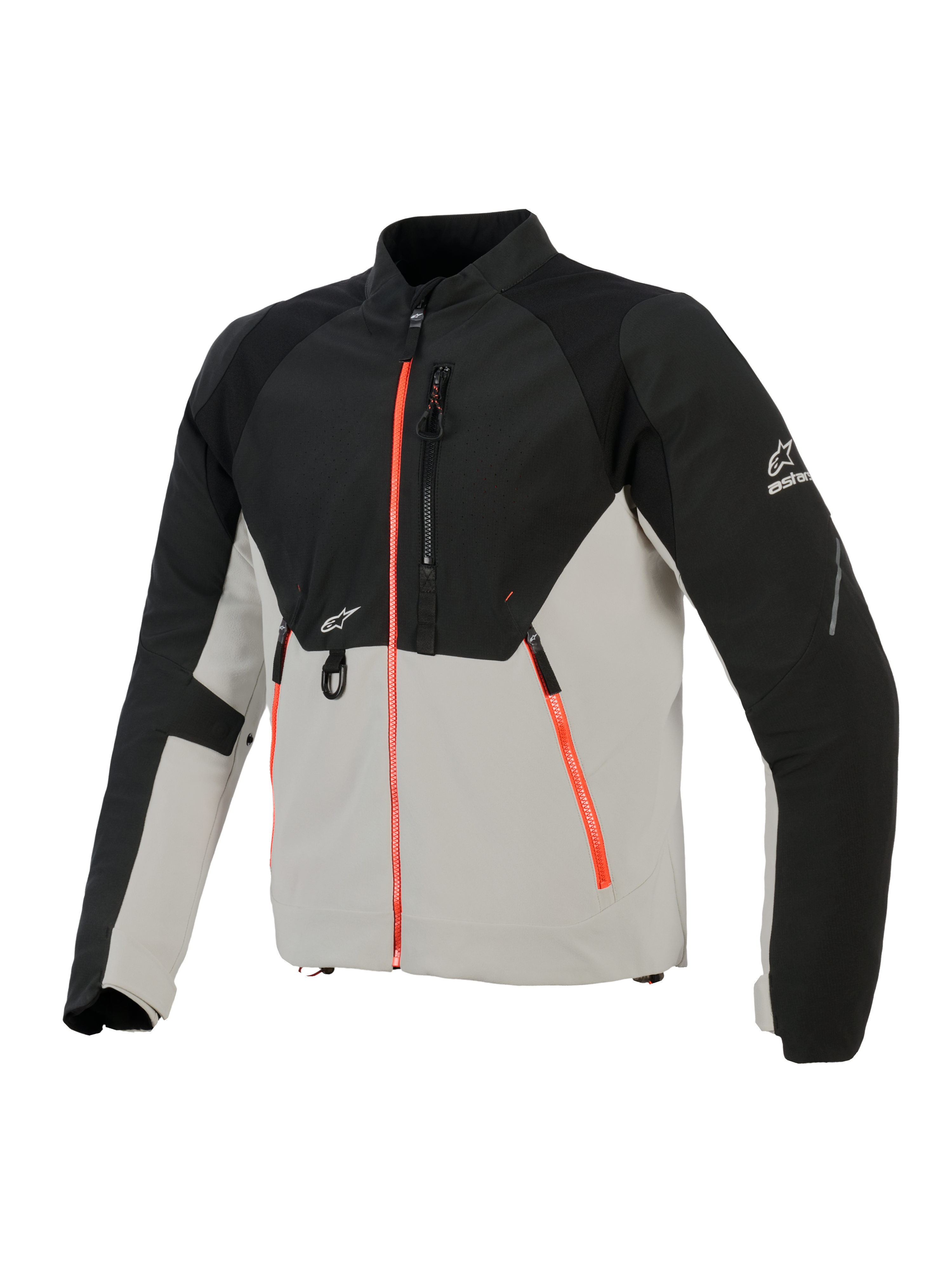 Veste Alpinestars Provoke, veste de moto urbaine, noir et gris métal avec détails de fermetures éclair rouge fluorescent, dotée de panneaux de poitrine perforés au laser, renforts en softshell ripstop et attache en anneau en D à l'avant, design urbain conçu pour la conduite par temps chaud