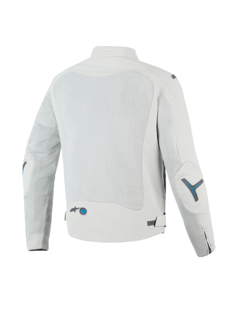 Alpinestars Veste Air Circal-1, veste de moto urbaine pour homme, vue de dos montrant les panneaux de ventilation en mesh recyclé, gris métal avec des accents bleu methyl, certifiée CE
